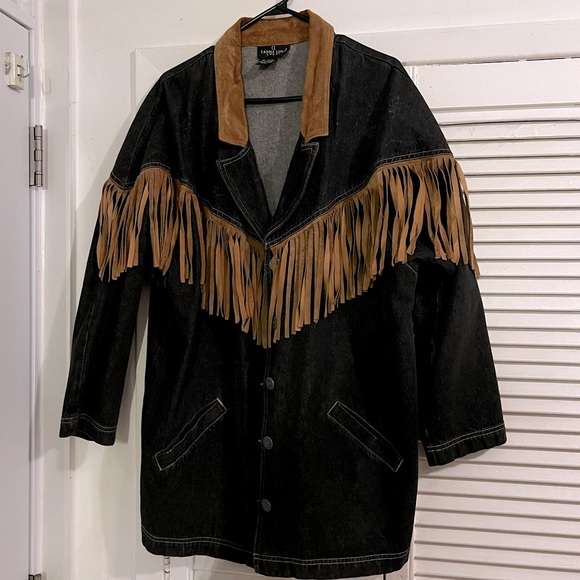 Jackets & Blazers - Black denim and fringe jacket
